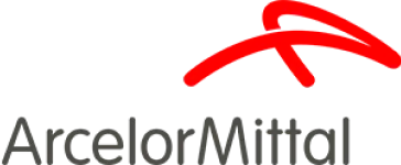 The logo of 'Arcelor Mittal' is written in black with a red line symbol above it.