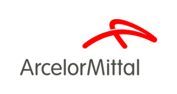 The logo of 'Arcelor Mittal' is written in black with a red line symbol above it.